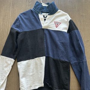 Small Authentic Guess 1/4 Button Collared Long Sleeve Tee